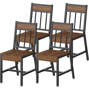 YATINEY Dining Chairs Set of 4, Kitchen Chairs with Metal Frame, Slanted Back, Industrial Dining Chair Set, for Kitchen, Living Room, Dark Walnut and Black CY03L4BH