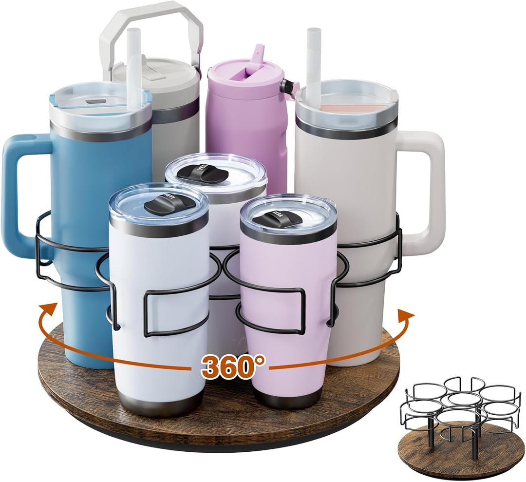 Water Bottle Organizer for Stanley 20/30/40oz, Rotating Cup Holder, Bottle Organizer for Simple Modern Owala Yeti, Tumbler Lazy Susan, Vintage Brown