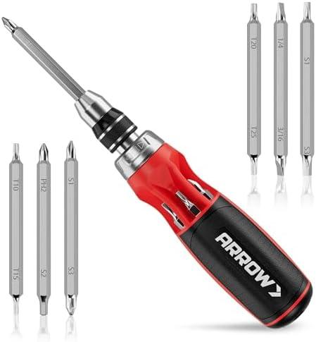 ARROW Ratcheting Screwdriver, 12-IN-1 Multi Bit Ratchet Screwdriver set, Premium S2 Steel Screw Drivers, Innovated Bits Quick-Load Mechanism, with Phillips, Slotted, Torx, Square Bits Stored in Handle, Missing detail