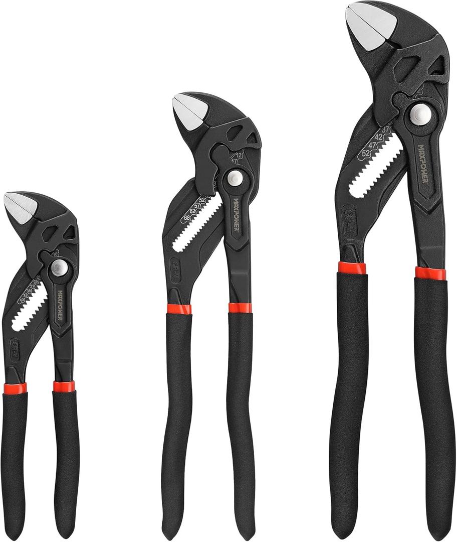 MAXPOWER 3 Pieces Pliers Wrench 7 inch 10 inch 12 inch