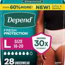 Depend Fresh Protection Adult Diapers, Incontinence & Postpartum Bladder Leak Underwear for Women, Disposable, Maximum, Large, Blush, 28 Count