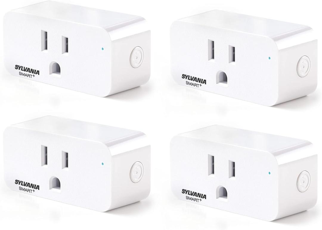 Sylvania WiFi Smart Plug, Voice Control, Compatible with Alexa and Google Home, Timer, On/Off, White - 4 Pack (75703)