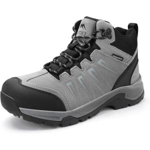 Men's Waterproof Hiking Boots Lightweight Leather Mid Ankle Outdoor Trail Trekking shoes, 10.5, Grey