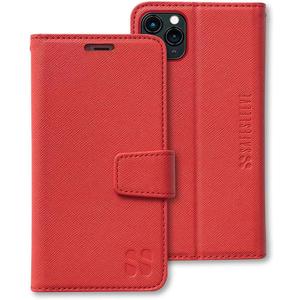 SafeSleeve EMF Protection iPhone Case: iPhone 12 Pro Max RFID Blocking Card Holder Wallet, Adjustable Stand Case, Vegan Leather for Women & Men (Red)