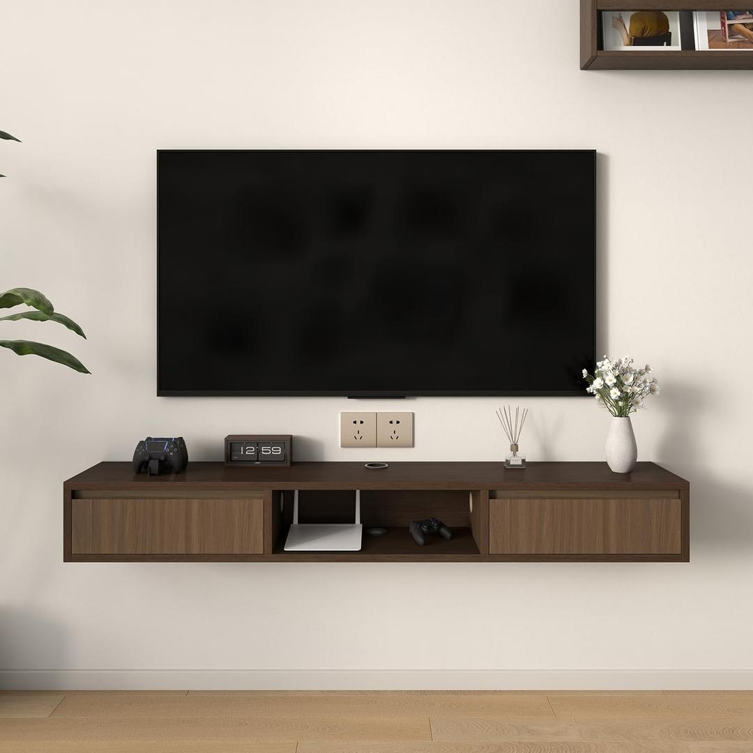 70" Floating TV Stand Wall Mounted Media Console Walnut
Fits up to 85" screens; features 2 flip-down cabinet doors; modern dual-tone style crafted for bedroom entertainment centers