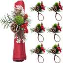 Utalek Christmas Napkin Rings Set of 6 Pine Cone Napkin Rings Holders with Berries Xmas Serviette Buckle Holder for Christmas, Dinner, Parties,Wedding, Holiday Dining Table Decor