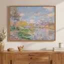Framed Claude Monet Landscape Canvas Wall Art, Large Impressionist Artwork for Walls, Blue Scenery Classic Aesthetic Prints Paintings for Living Room Farmhouse Bedroom Wall Decor 32x24 Inch