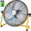 Portable Battery Operated 12 Inch Floor Fan, Rechargeable Cordless High Velocity with Metal Blade Fan for Camping,Outdoor,360 Degree Manual Tilt, Yellow