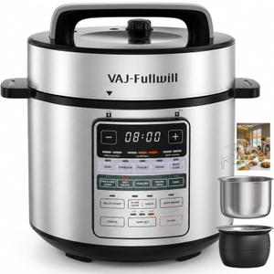 6QT 12-in-1 Electric Pressure Cooker with Dual Inner Pots | PFAS-free ceramic coating | 24H delay timer | dishwasher-safe accessories | family meal prep| easy cleanup