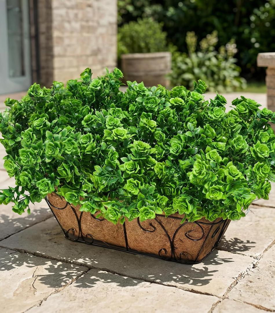 2 x Artificial Fake Outdoor Plants for Spring Summer Decoration, 12 Bundles Fake Plastic Roses UV Resistant Look Real Faux Plants for Planter Outside Front Door Porch Patio Balcony Garden Indoor Yard Urn