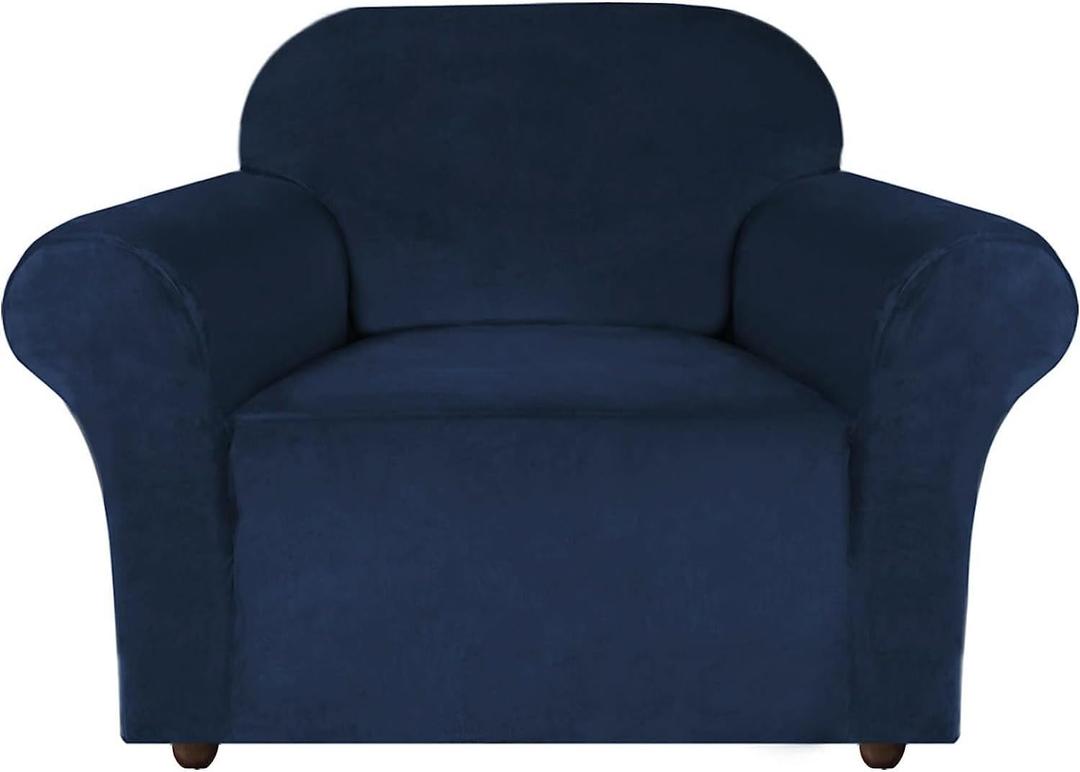 Turquoize Stretch Velvet Chair Cover Sofa Chair Covers for Living Room Armchair Cover Chair Slip Covers with Arms Chair Slipcovers with Elastic Bottom Crafted from Soft Velvet Fabric (Chair, Navy)