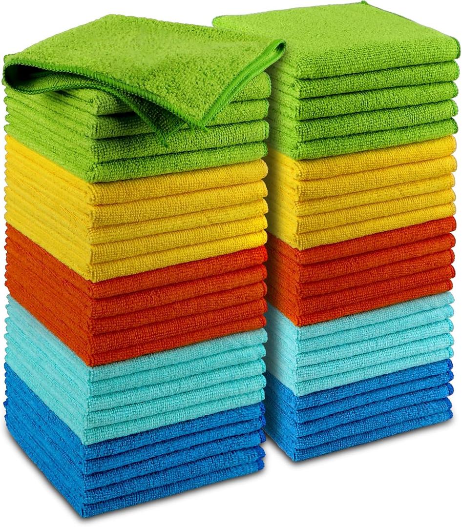 AIDEA Microfiber Cleaning Cloth, 50PK, Microfiber Towels for Cars, Premium Wash Cloths, Dusting Cloth Cleaning Rags, Absorbent Towels for SUVs, House, Kitchen, Window, Cleaning Supplies 12×12" (Yellow Blue Green)
