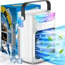 Portable Air Conditioners, 3 Wind Speeds & 7 LED Lights Evaporative Personal Air Cooler, 4 in 1 Portable AC with 650 mL Large Water Tank, Mini Air Conditioner for Bedroom/Car/Home/Camping/Room