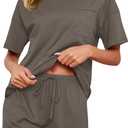 KCW Pajamas for Women Set 2 Piece 100% Cotton Lounge Sets Short Sleeve Top and Shorts Pj Set Sleepwear Outfits (XXL, Light Khaki)