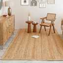 HOMEMONDE Handcrafted Woven Rectangle Jute Area Rug 4'x6' - Rustic Vintage Braided Reversible Farmhouse Indoor Floor Rug - Eco Friendly for Kitchen/Hallway/Living Room/Bedroom (Natural)