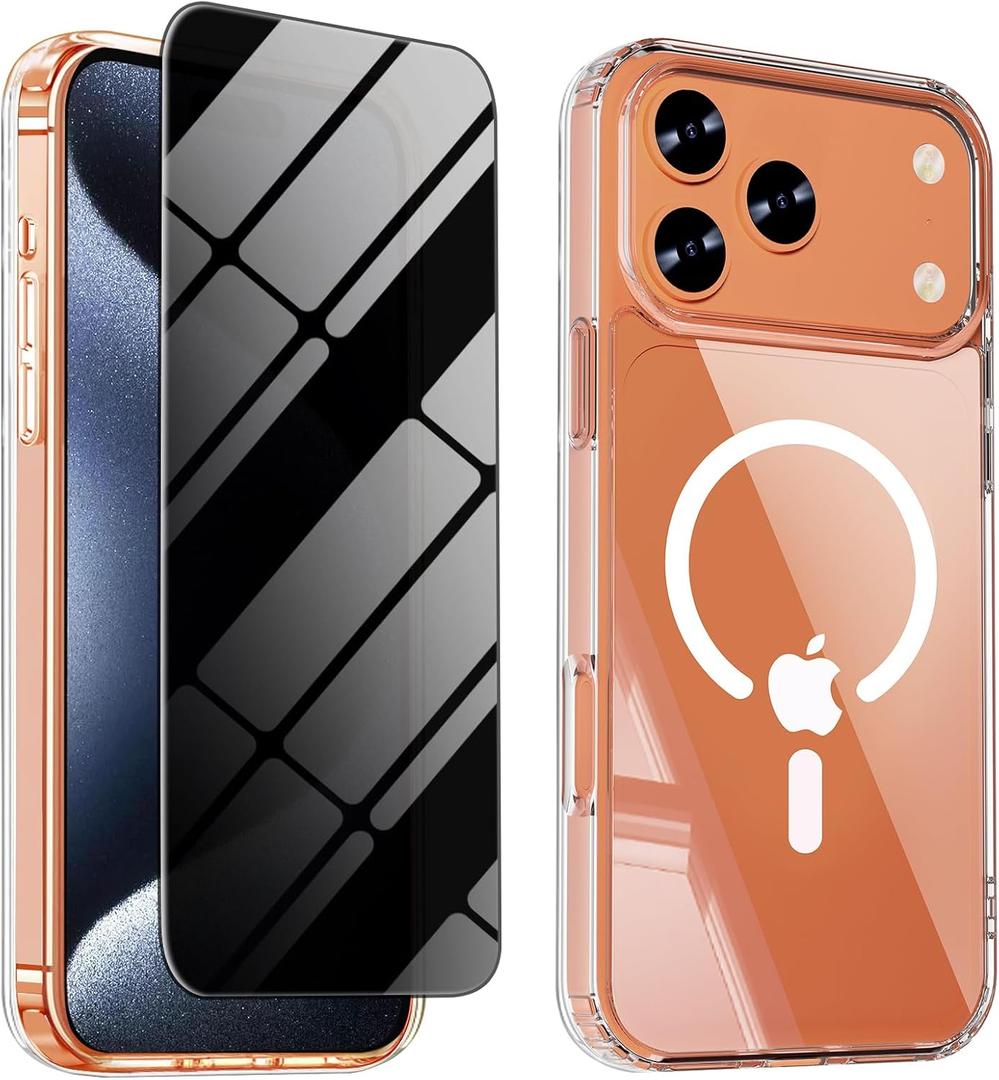 Magnetic for iPhone 17 Pro Case with Privacy Screen Protector,[Non-Yellowing] Shockproof Clear Phone Case Compatible with MagSafe Women Girls for iPhone 17Pro 5G 6.3",Transparent
