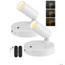 EZVALO Spot Lights Indoor, 5500mAh Rechargeable Picture Lights with Remote, Wireless Mini Art Accent Spotlights with Timer & Dimmable, 3-CCT, Uplights Indoor for Plants, Display (2-Pack-White)