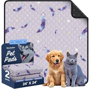 WanpeeGoo Washable Pee Pads for Dogs, 2Pack Reusable Puppy Pads, Super Absorbent & Leakproof Dog Pads, Anti-Slip Dog Pee Pads for Puppy Training & Incontinence, Feather Pattern 24"x24"