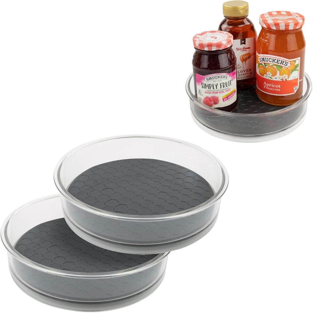 Spectrum Small Lazy Susan Organizer 7in for Cabinets Refrigerator Pantry Table Pack of 2, Rotating Storage Spice Rack Turntable for Sauces Jams or Tiny Jars, Spinning Fridge Organizer, Charcoal Gray