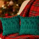 Christmas Pillow Covers 18x18 inch Set of 2 Throw Pillow Covers,Soft Faux Fur Farmhouse Couch Pillows Home (Green Christmas Tree & Fawn, 18" x 18" (Pack of 2))