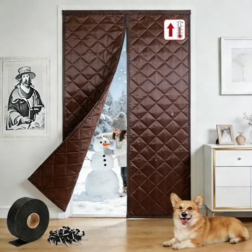 Magnetic Thermal Insulated Door Curtain, Thermal Door Cover 32'' 38'' 40'' 46'' 56'' 62'' 68'' 72'' 78'' Folding Doors Insulation Cover, Window Insulated Kit for Winter(Brown,120×160)