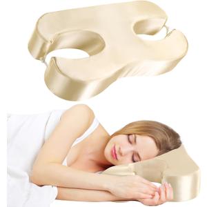 MABOZOO Memory Foam Side Sleep Beauty Pillow,Satin Pillow for Neck Pain Relief Pillow for Side Sleepers,Butterfly Shape Wrinkle Prevention Pillow for Protecting Your Hair and Skin4inChampagne (21.5*11*4, Champagne)