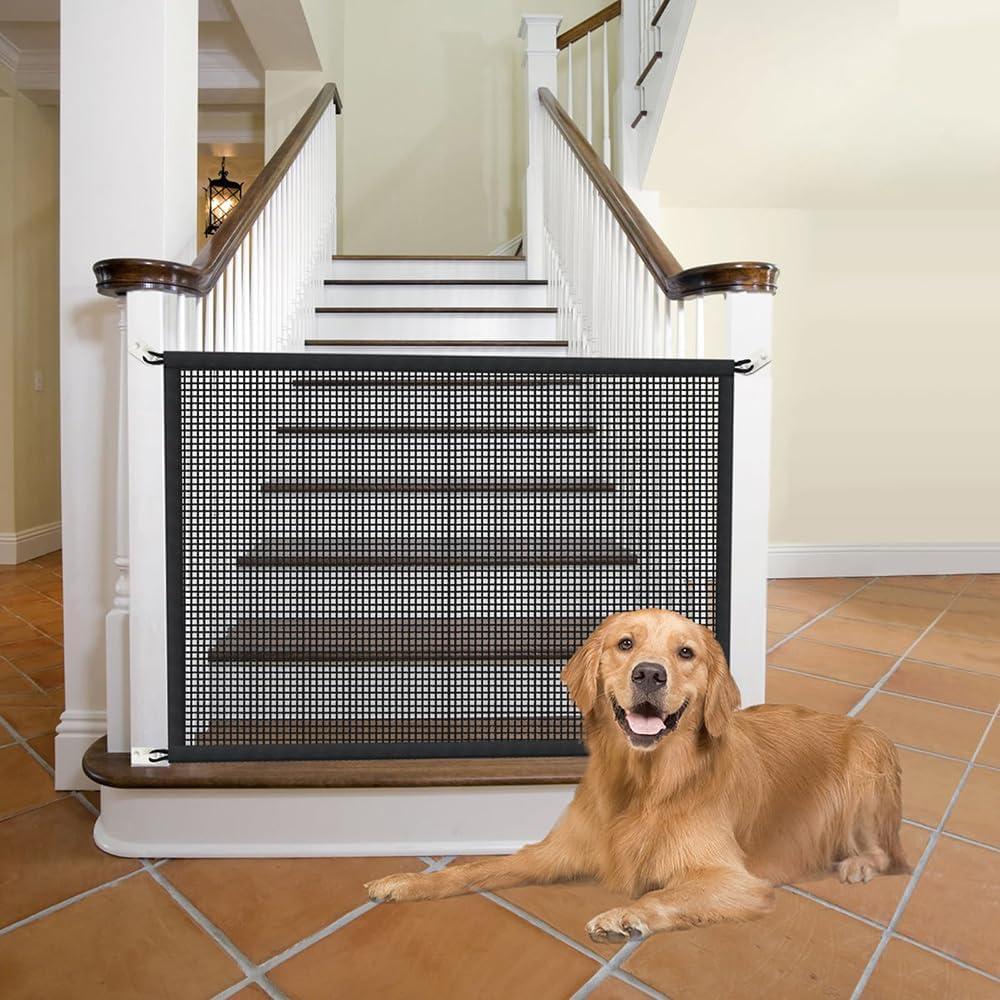 Dog Screen Mesh Gate for Stairs Pet Gates for The House: for Doorways Stairways Indoor 29" Tall, 43" Wide, Fits 38-42" Openings No Tools Needed, Black