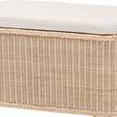 Bali & pari Barid Braided Natural Rattan Storage Bench with Cushioned Lift-Top Lid – Coastal Boho Style Chest for Bedroom, Entryway, or Living Room Organization, Natural, 39" Oval, 39-inch Wide, Seat Height of 19"