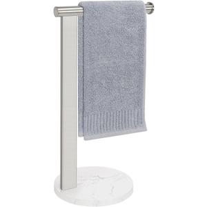 Hand Towel Holder Stand for Bathroom, L- Shaped Standing Hand Towel Rack, Towel Bar Kitchen Vanity Countertop Organizer, SUS304 Stainless Steel Material (Marble Base, Brushed Nickel)