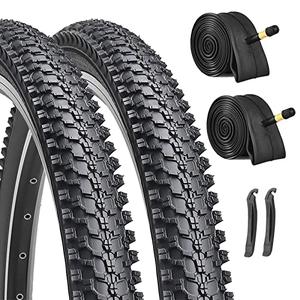 26-inch Mountain Bike Tires Set: Hycline 2-Pack 26x1.95 inch (54-559mm) Folding Replacement Puncture-Resistant Bicycle Tires and Pair 26-inch Inner Tubes with Tire Levers for MTB Off-Road Bike