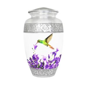 Cremation Urns for Human Ashes Adult Female & Male, Funeral Urn for Ashes for Women & Man, Decorative Urns for Burial, Purple Flower, Hummingbird Urns for Women, White - Large