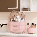 lurcns Makeup Organizers and Storage Make up Organizer for Vanity Cosmetics Skincare With Lid and Drawers Display Cases for Countertop Bathroom Women Teenager Girl Gifts(Pink+Brush Holder)