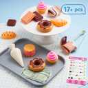 lalalark Cookie Play Food Set, Toddler Pretend Toys, 17 PCS Kitchen Toy Food Sets with Plastic Cookies, Baking Menu, Bakery Tray, and Play Money for Boys and Girls, Birthday Gift for Kids