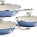 Redchef Nonstick Cookware Sets, Ceramic Frying Pan Set with Tempered Glass Lids, Non Stick Cooking Set, Dishwasher & Oven Safe, Induction Safe, Compatible with All Cooktops, Blue (8", 9.5", 11")