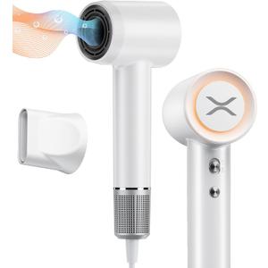 Hair Dryer,150000 RPM High-Speed Blow Dryer 500 Millions Negative Ionic Care Hair Dryer for Fast Drying, 51dB Low Noise Thermo-Control Hairdryer Nozzle for Children,Women,Men (White)