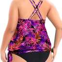 Womens Plus Size Tankini Tops Blouson Swim Top Only No Bottom | Tummy Control, Removable Pads, Side Tie, Full Coverage, Adjustable Straps, Quick Dry Fabric, Beach and Resort