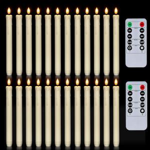 Homemory 24 Pcs Flameless Taper Candles with Remote, Timer, Dimmer, Plastic Battery Operated Candle Sticks, Ivory Led Window Candles with Flickering Light, 9.6 Inches for Halloween Christmas Decoration