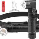USB Rechargeable 2 in 1 Headlamp Flashlight 5000 Lumen Aluminum Compact 90 Degree Rotating Swivel Head Work Light; Waterproof Pocket Clip Magnetic Base for Hands-Free Flashlights for Hard Hat Working