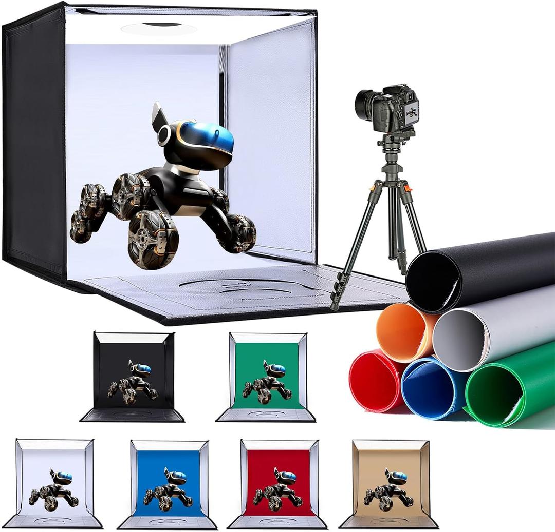 Photo Studio Light Box, 24"x24" Professional Dimmable Portable Photo Box with 240 LEDs Lights & 6 Kinds Double-Sided Color Backgrounds for Product Photography