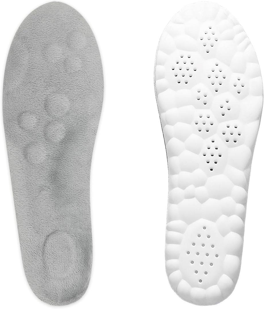 Self-Warming Memory Foam Insoles – PU Slow Rebound Cushion with Thermal Fabric, Full-Sole Winter Warm Shoe Inserts, Odor Control & Breathable Comfort（Men 6-7/Women8-9,41-42） Gray