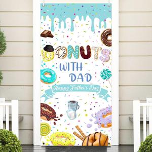 Happy Father's Day Photography Backdrop Donuts with Dad Sprinkle Father's Day Banner 35.4x70.8 inch Blue Polyester