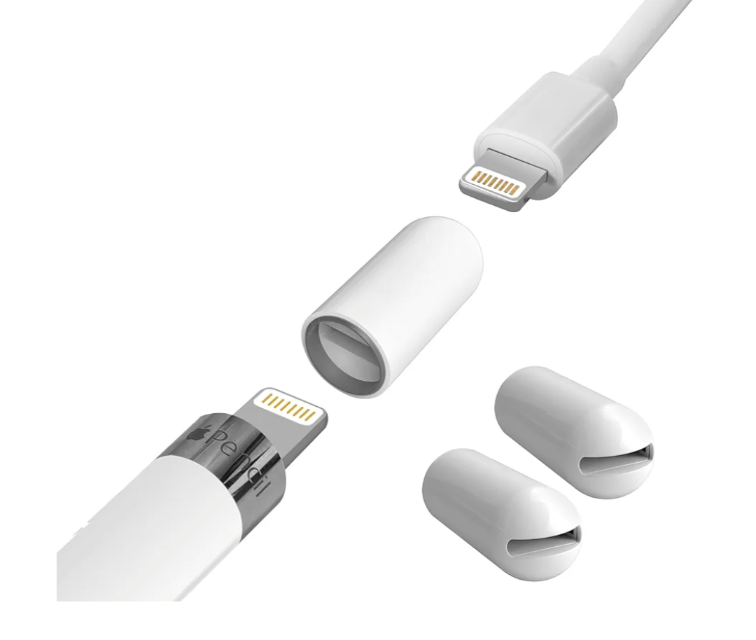 TechMatte Charger Adapter & Cap 2-in-1 for Apple Pencil 1st Gen [Non-Magnetic] Charging Adapter with No Need to Remove & Anti-Loss Holder, Direct Charging Dock Compatible with Lightning Cable [2 Pack]