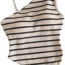 OYOANGLE Girl's Striped Crochet Tank Top Asymmetrical Neck Fitted Sleeveless Hanky Hem Tops, Size 12 Y