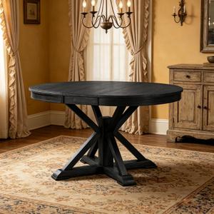 ERYE Retro Style Round Dining Table Functional Wooden Extendable Oval Dining Table with 12" Leaf and Natural Wood Grain Variation Tabletop, 42.5"