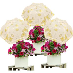 TIMSO Adjustable 3 Pack Plant Shade Umbrella for Outdoor Garden - Sun Protection Cloth & Umbrella for Plants, Potted Plants, and Garden Beds (Large, Golden)
