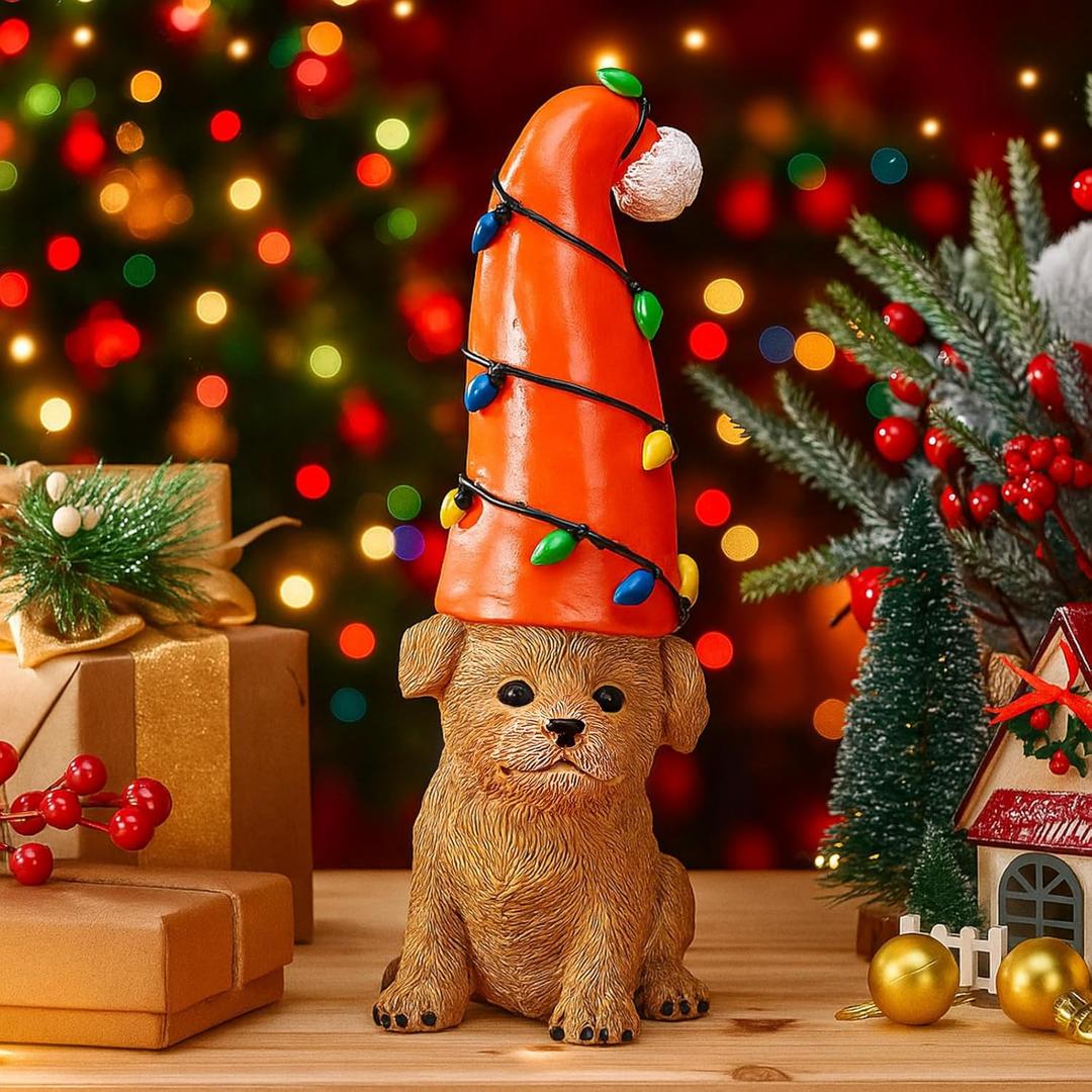 Suzile 11.4 Inch Resin Dog Statue Gnome Decor Small Golden Doodle Dog for Garden Handicraft Animal Figurine for Indoor Outdoor Home Yard Garden Decor