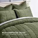 EverGrace 3 Pieces Luxurious Queen Velvet Quilts, Ultra Soft Lightweight Velvet Comforter Set, Matelasse Oversized Bedspread Coverlet for All Season with 2 Shams, Olive Green, 92"x96", Full/Queen