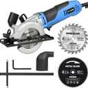 Mini Circular Saw, 6Amp 5200RPM Corded Circular Saw with Rip Guide, 24T TCT Wood Blade & 60T HSS Metal Blade 1.67" Cutting Depth at 90, 1" at 45 for Bevel Cuts, for Wood, Thin Metal, PVC