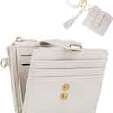 Small Wristlet Wallets for Women Keychain Wristlet Wallet RFID Blocking Key Chain Wallet With Zipper Coin Pocket, 2 Id Window (Beige)
