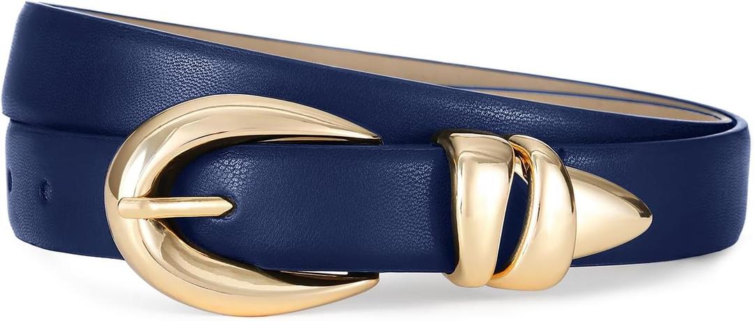 Fashion Waist Belt with Gold Buckle Women's Belts for Jeans Stylish Leather Belts for Women (Blue, S)